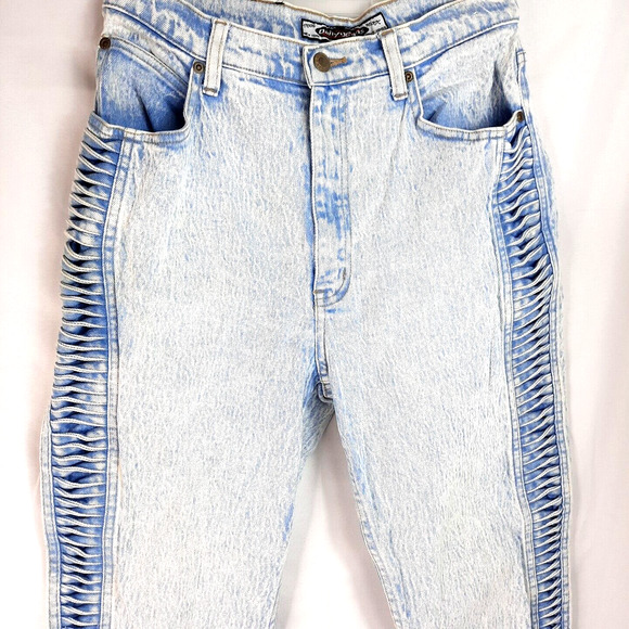 Vtg 90s Y2K Acid Wash Side Laced Jean Size 13 Daily Jeans High Rise Blue Skinny - Picture 15 of 16